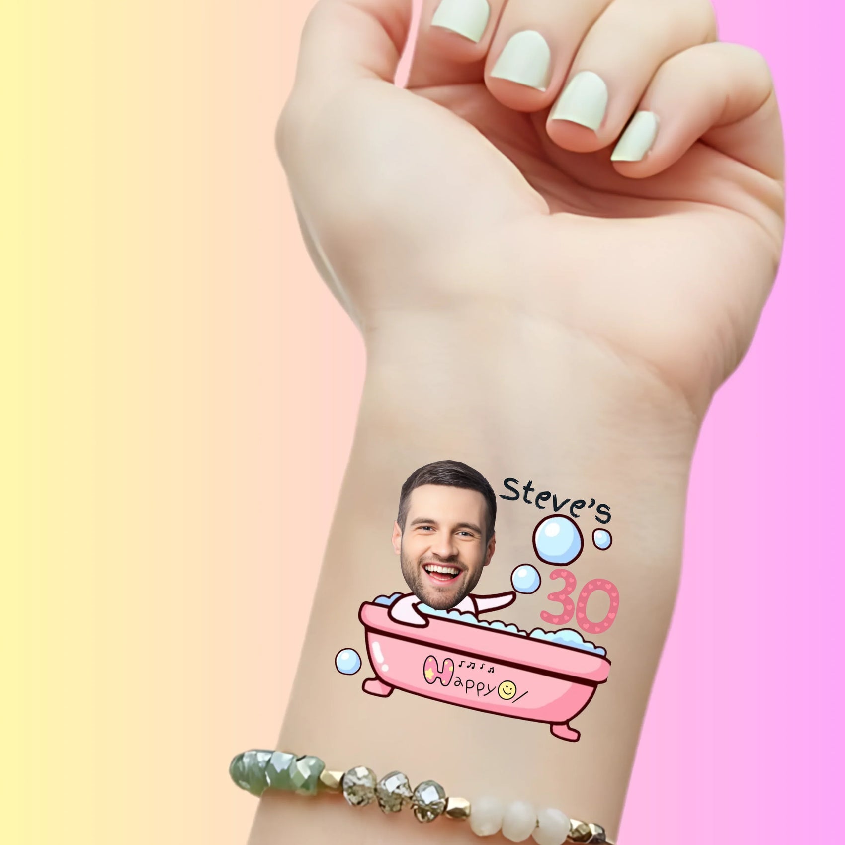 Custom Birthday Temporary Tattoos - Funny Pink Bathtub Birthday