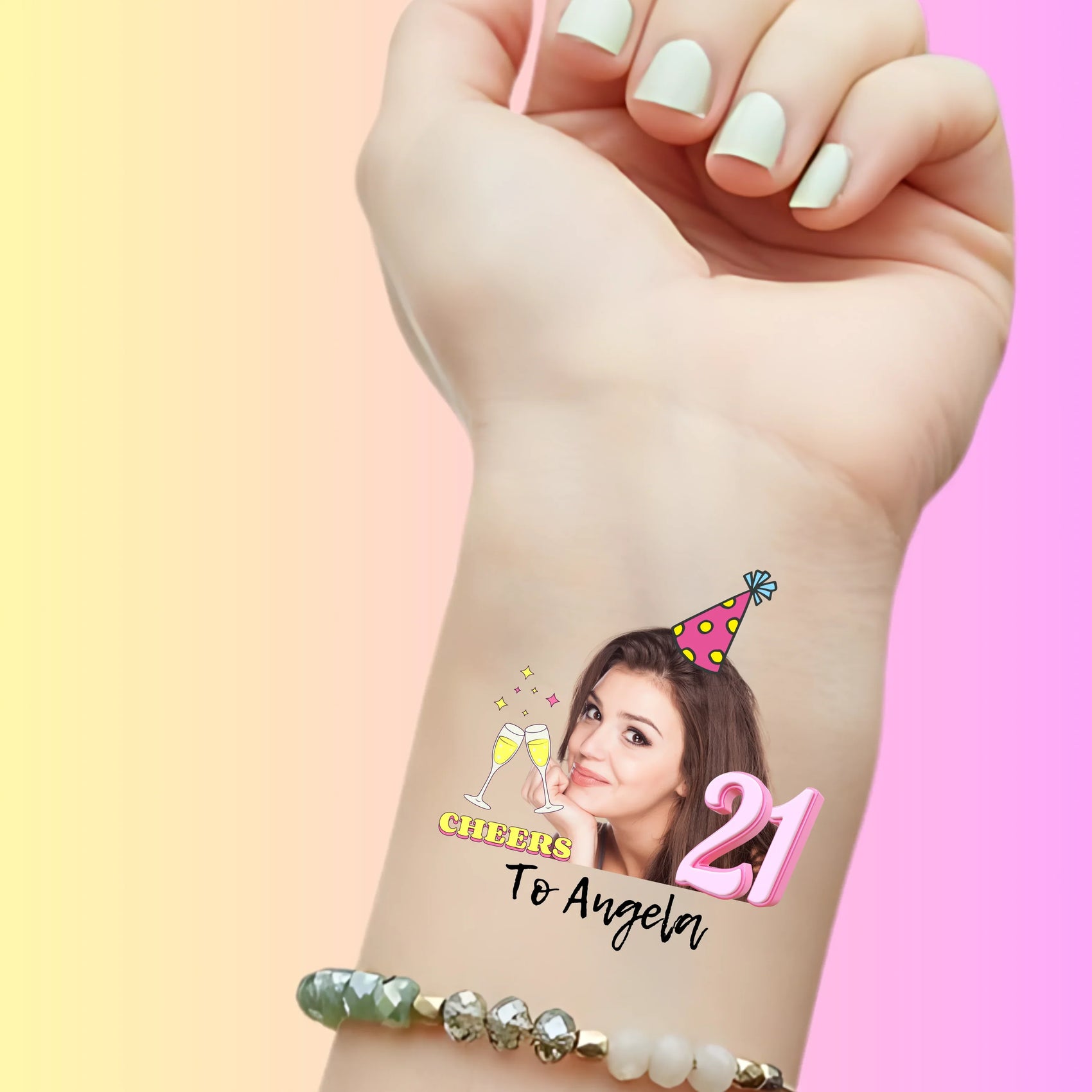 Custom 21st Birthday Temporary Tattoos - Pink Polka Dot Party