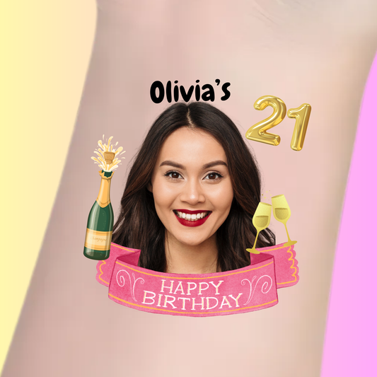 Champagne Cheers – Premium Custom Birthday Tattoos