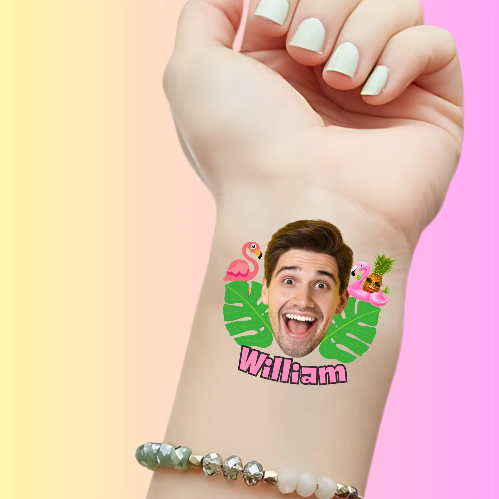 Custom Bachelorette Temporary Tattoos - Tropical Flamingo