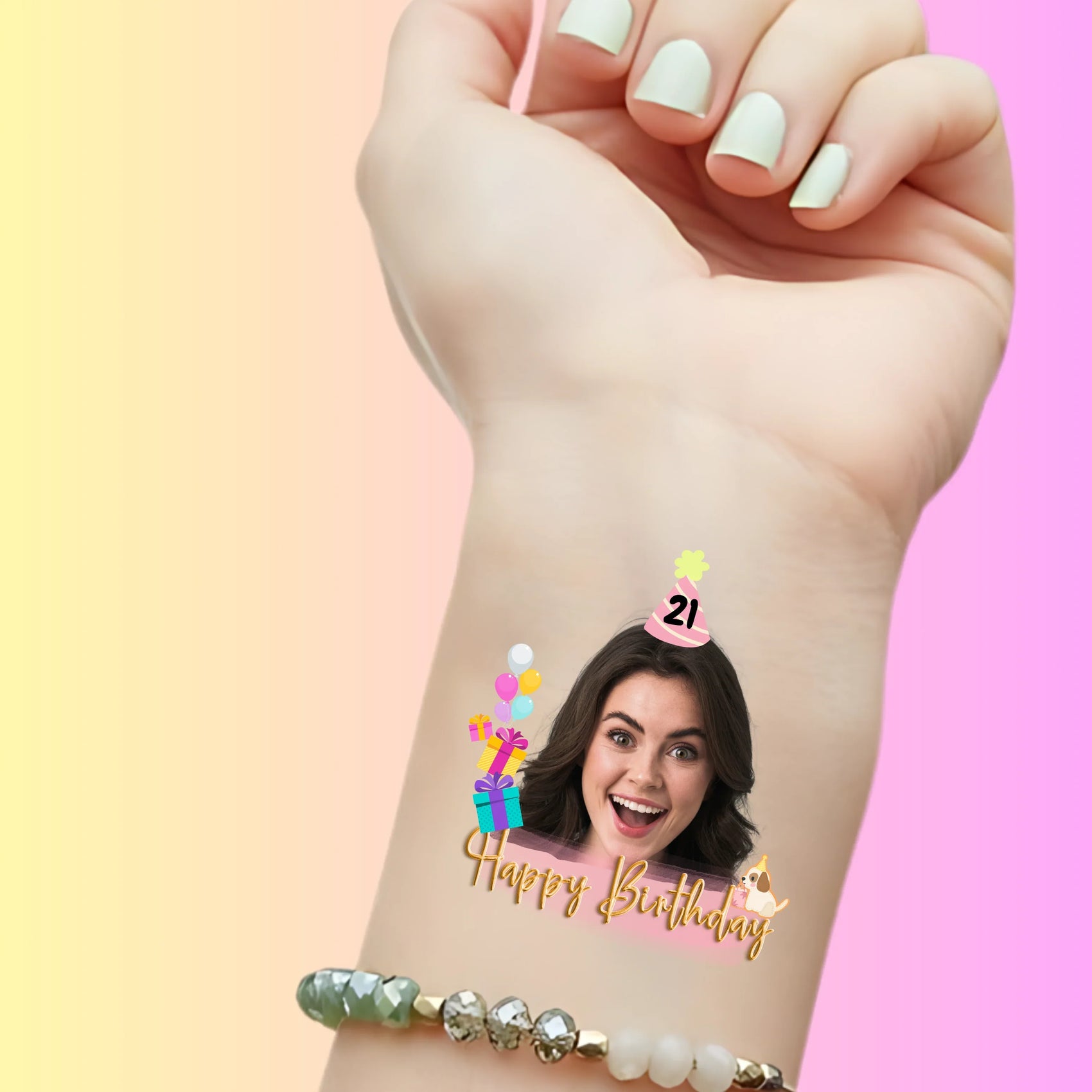 Custom Birthday Temporary Tattoos - Sweet Pink Gifts & Puppy