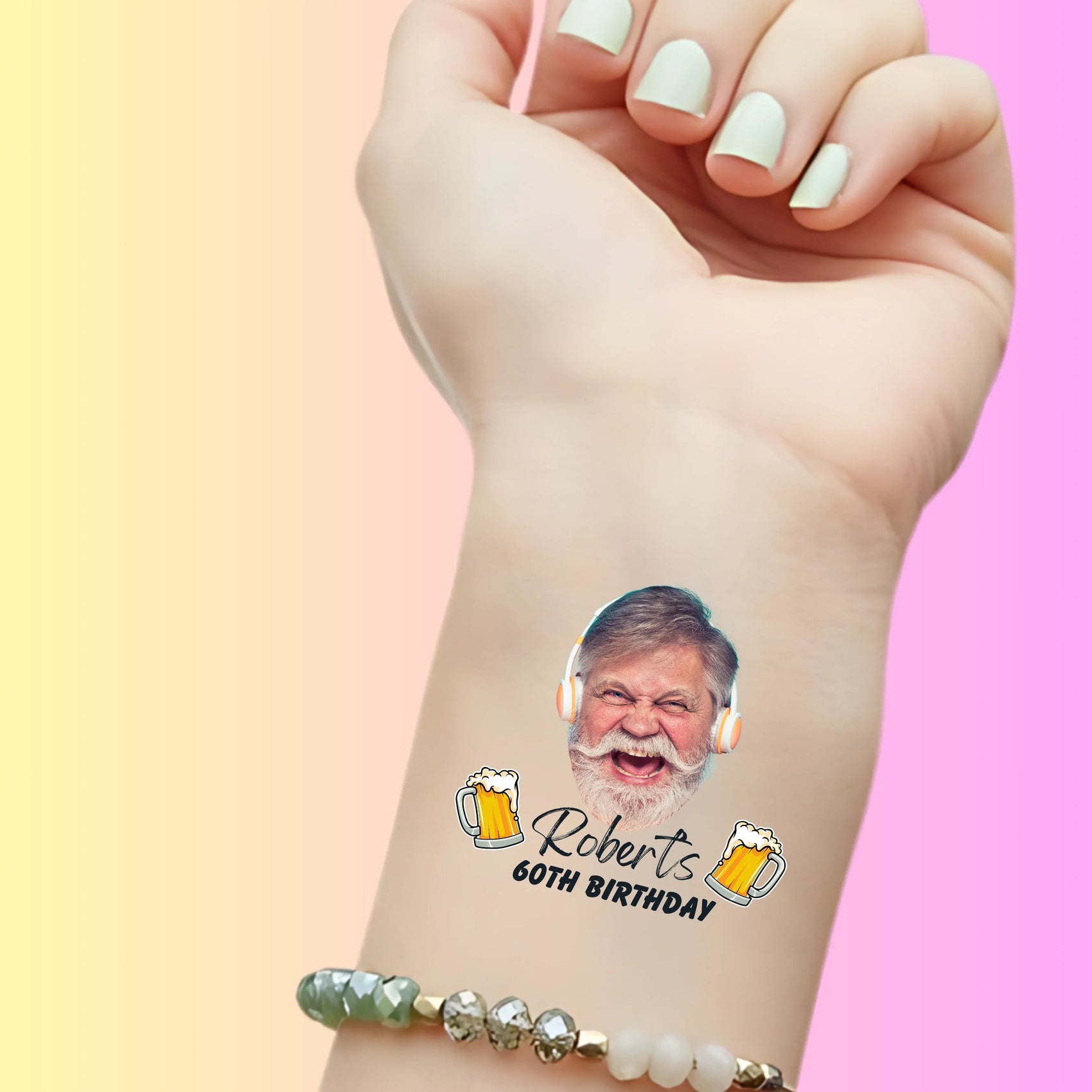 Custom Birthday Temporary Tattoos - Funny Cheers and Beers Birthday