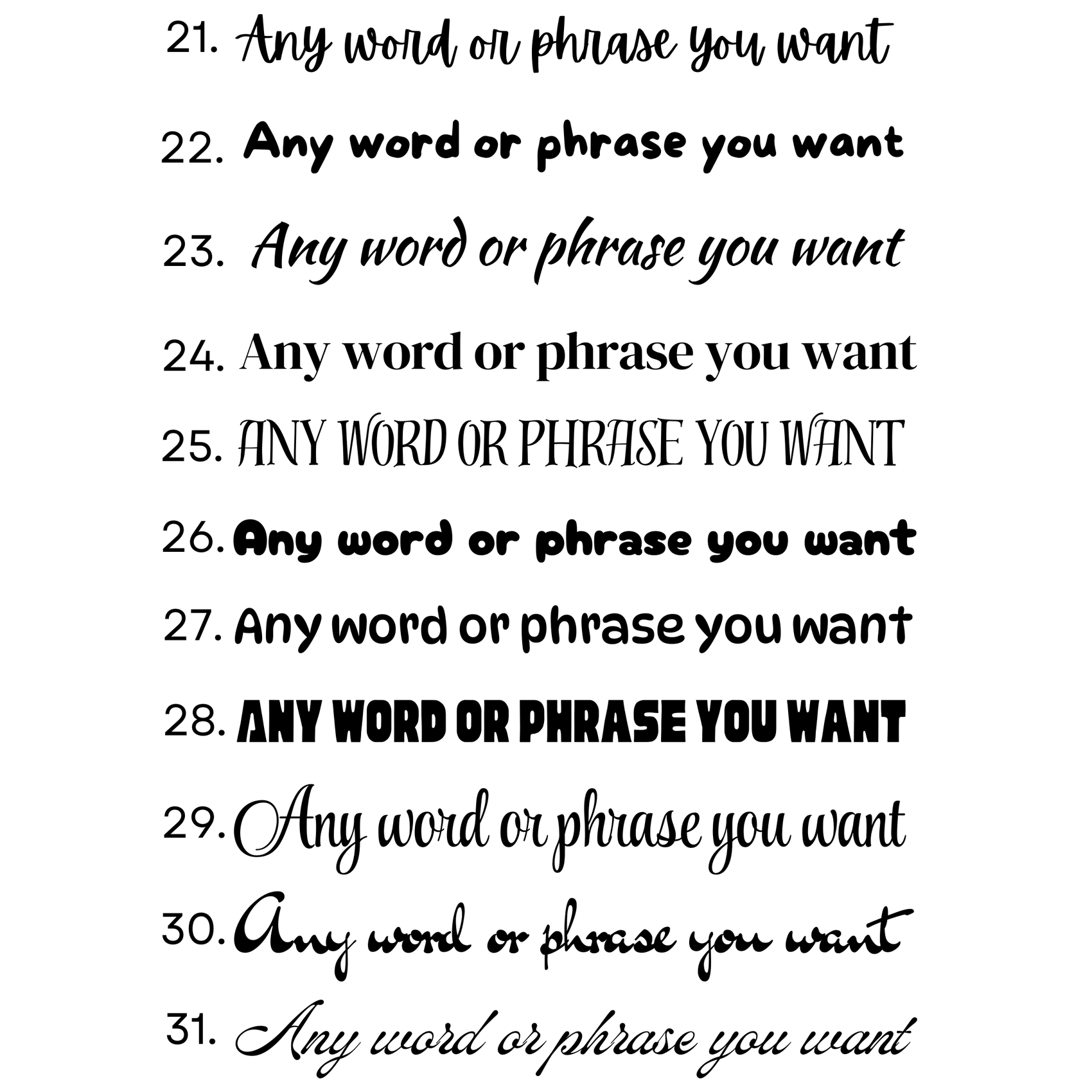 Custom Text Temporary Tattoos - Personalized Script & Font