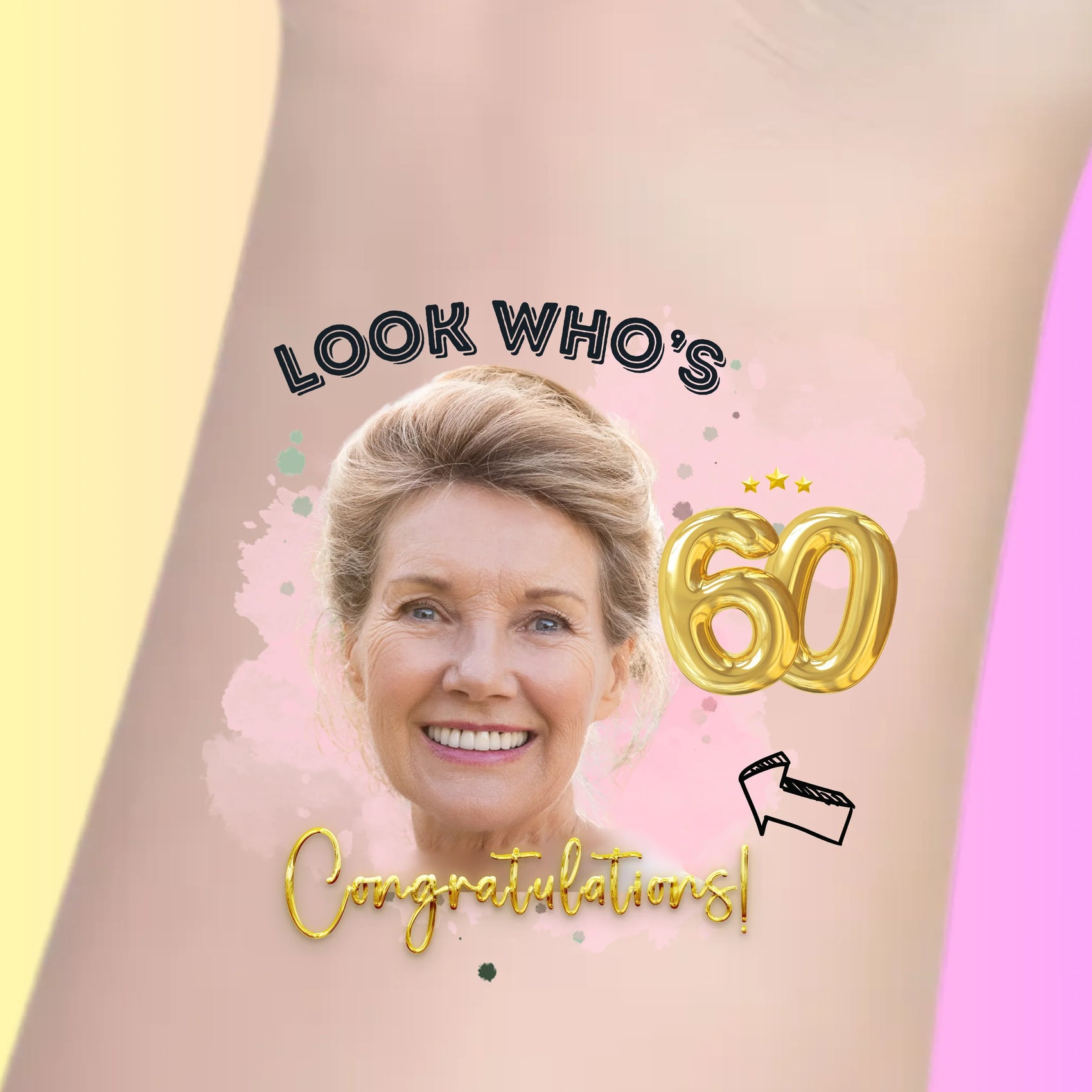 Custom Birthday Temporary Tattoos - Elegant Look Who’s 60 Congratulations