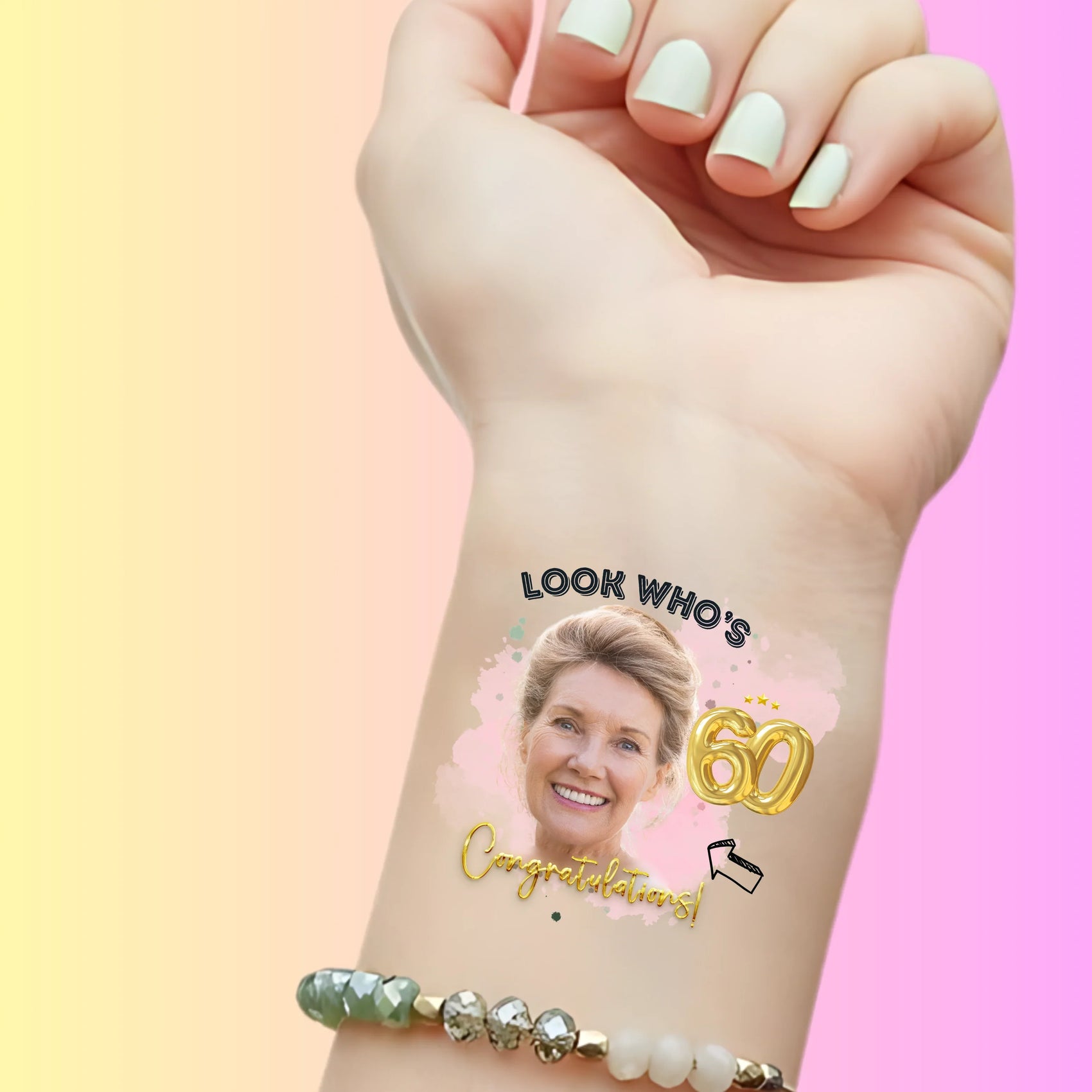 Custom Birthday Temporary Tattoos - Elegant Look Who’s 60 Congratulations