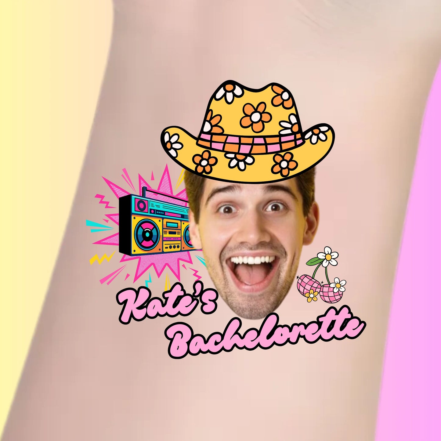 Custom Bachelorette Temporary Tattoos - Retro Disco Cherry