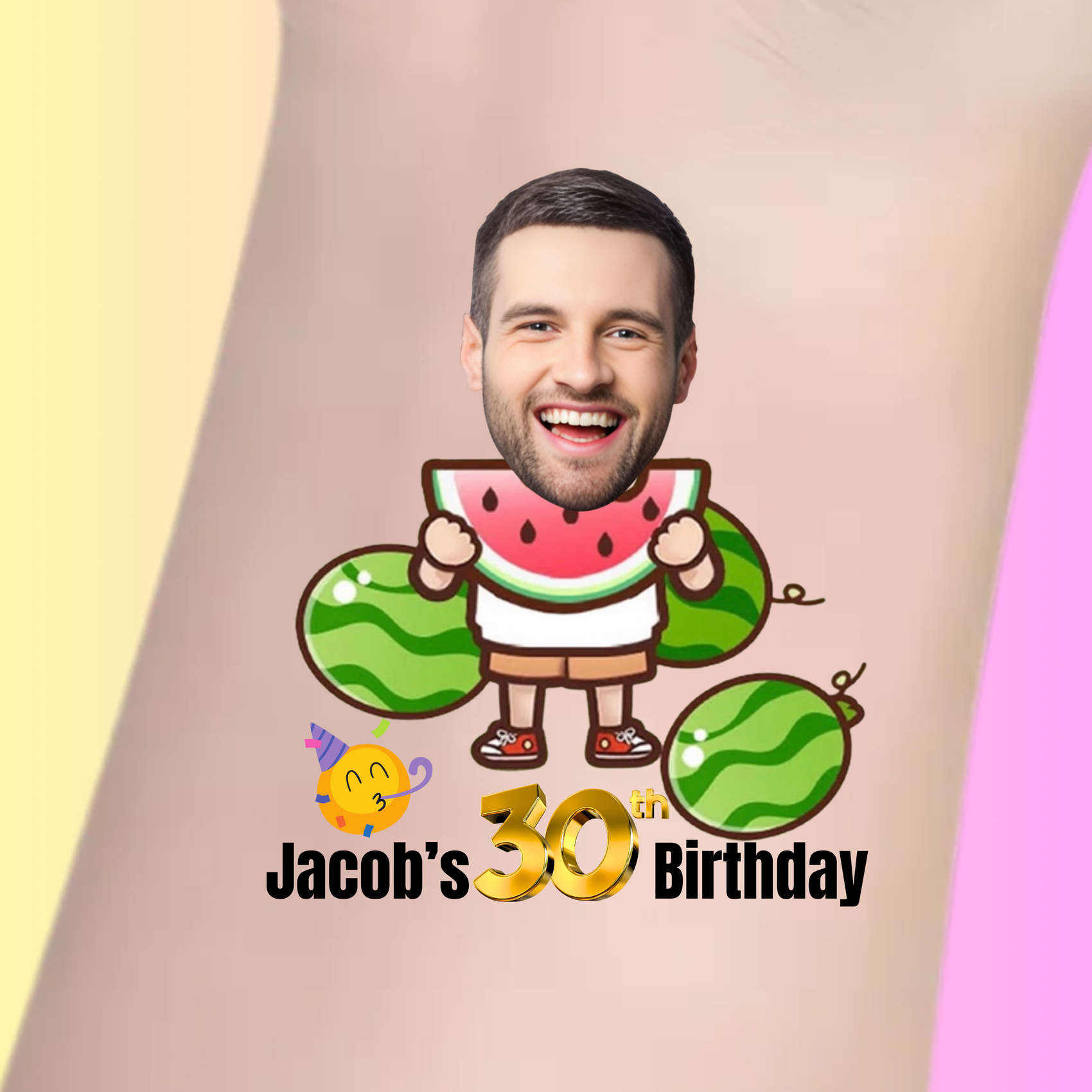 Custom Birthday Temporary Tattoos - Funny Watermelon Birthday