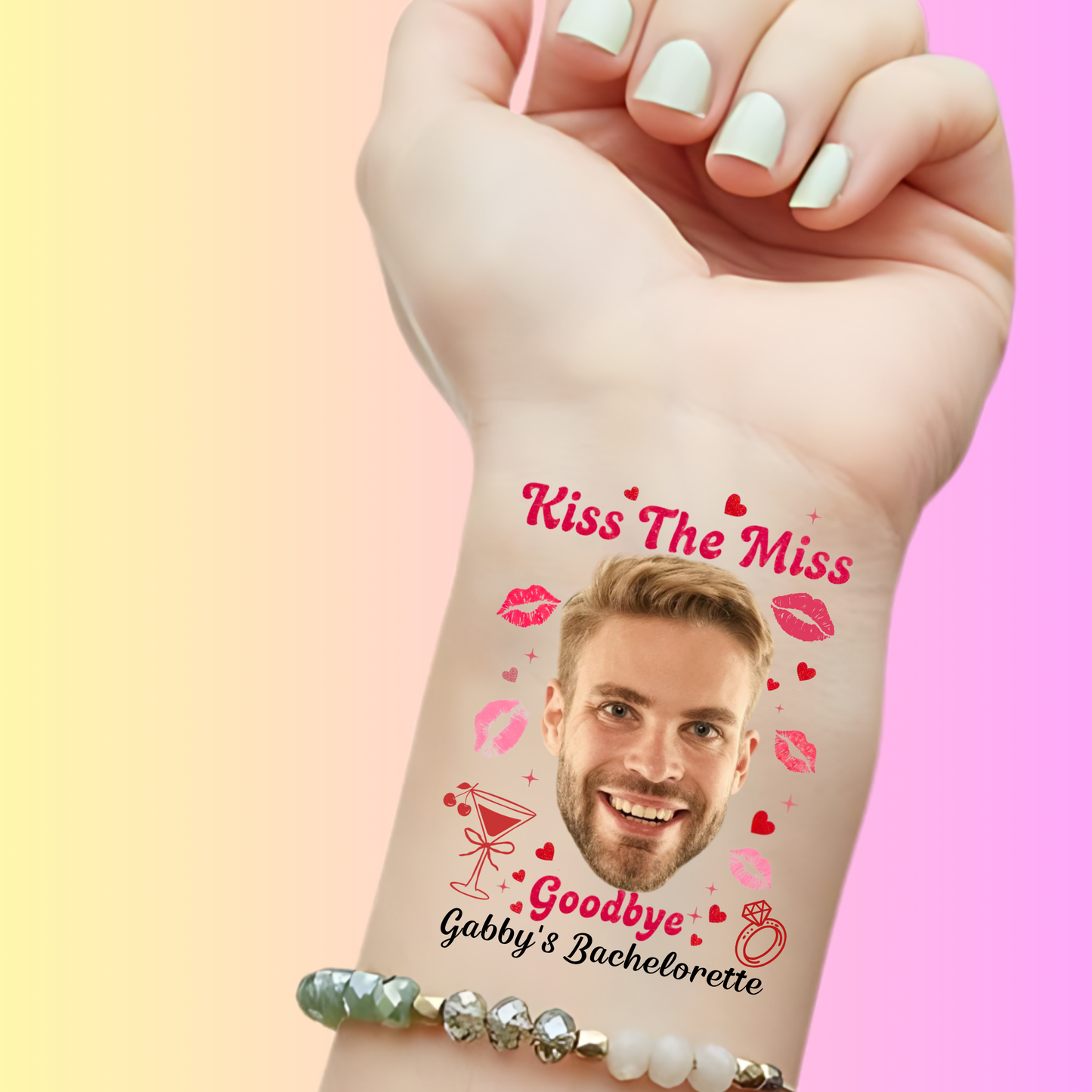 Custom Bachelorette Temporary Tattoos - Kiss the Miss Goodbye