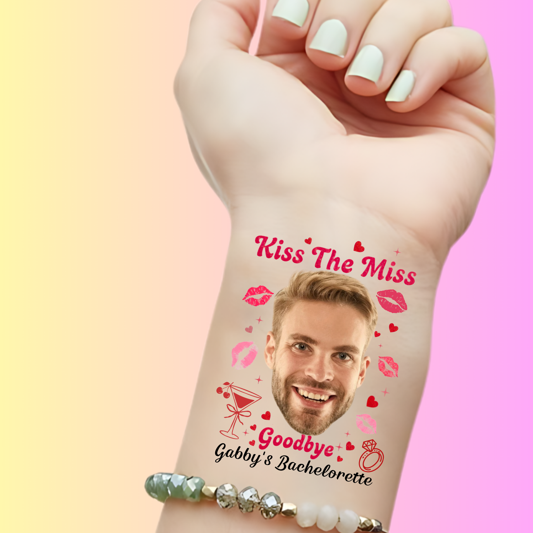 Custom Bachelorette Temporary Tattoos - Kiss the Miss Goodbye