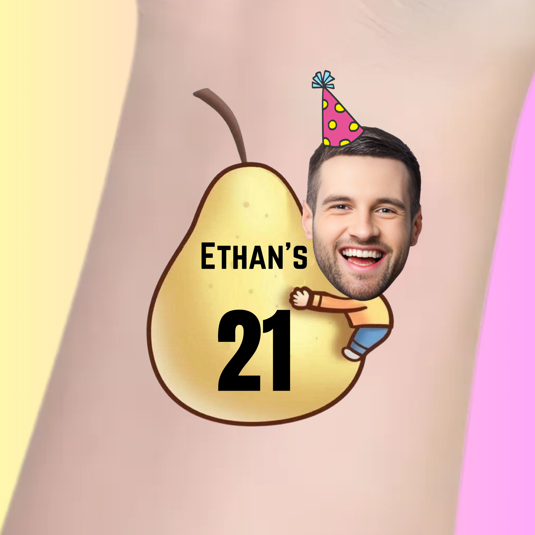 Custom Birthday Temporary Tattoos - Funny Hugging Pear
