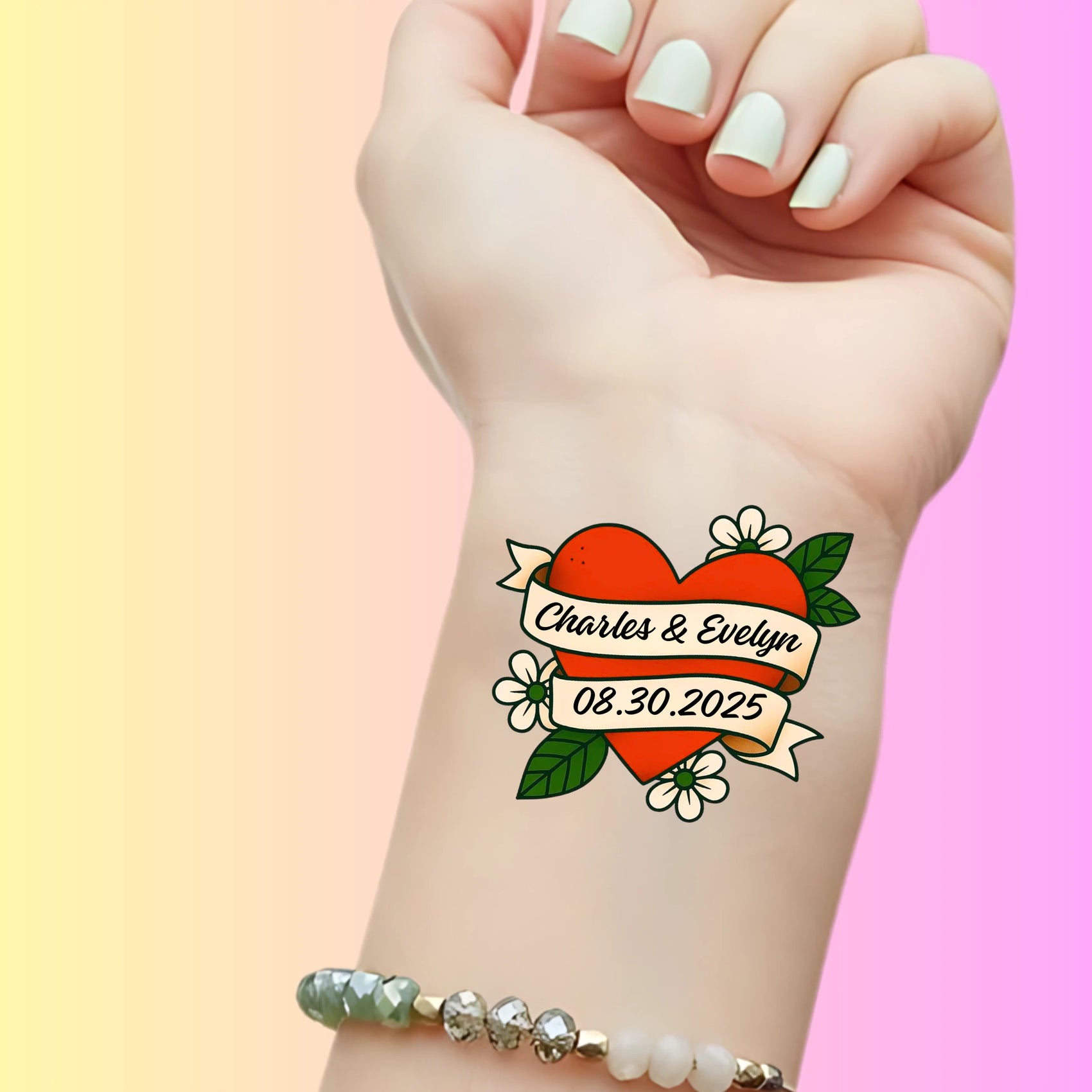 Custom Wedding Tattoos - Classic Red Heart & Banner