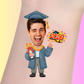 Custom Graduation Temporary Tattoos - Comic Graduate Trophy