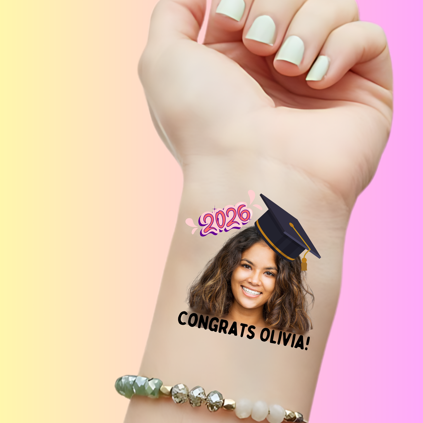 Custom Graduation Temporary Tattoos - Class of 2026 Portrait