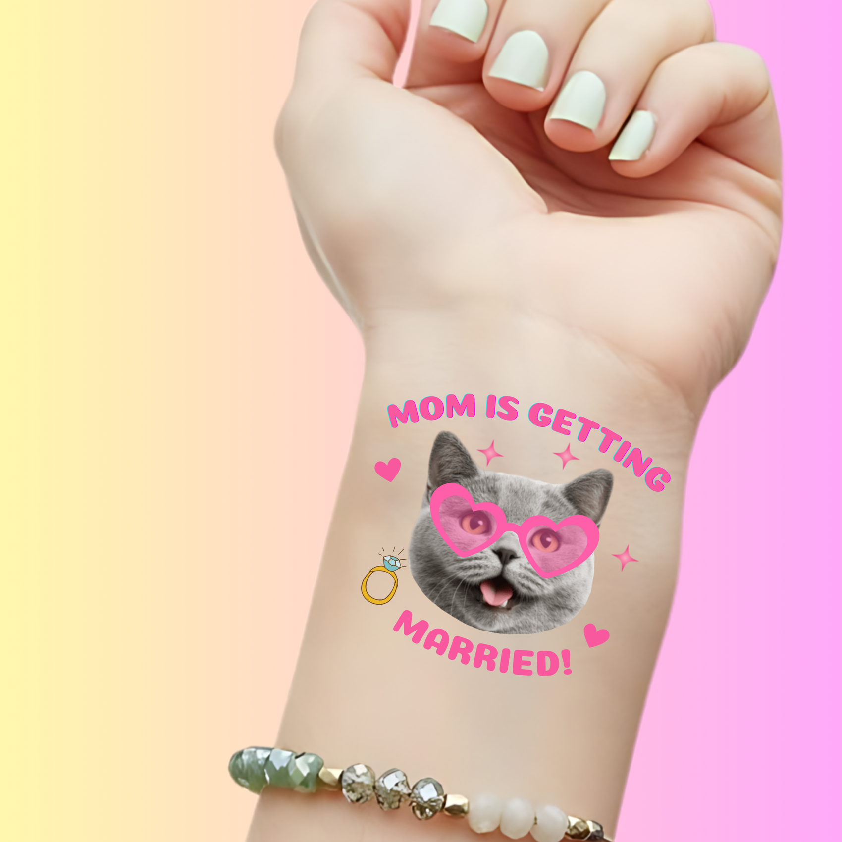 Custom Bachelorette Temporary Tattoos - Mom Is Getting Married Cat