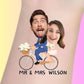 Custom temporary tattoo of bride and groom on bicycle with flowers, personalized party favor for wedding Mr & Mrs Wilson