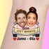 Custom temporary tattoo of just married car with smiling faces and names James and Ella, personalized party favor