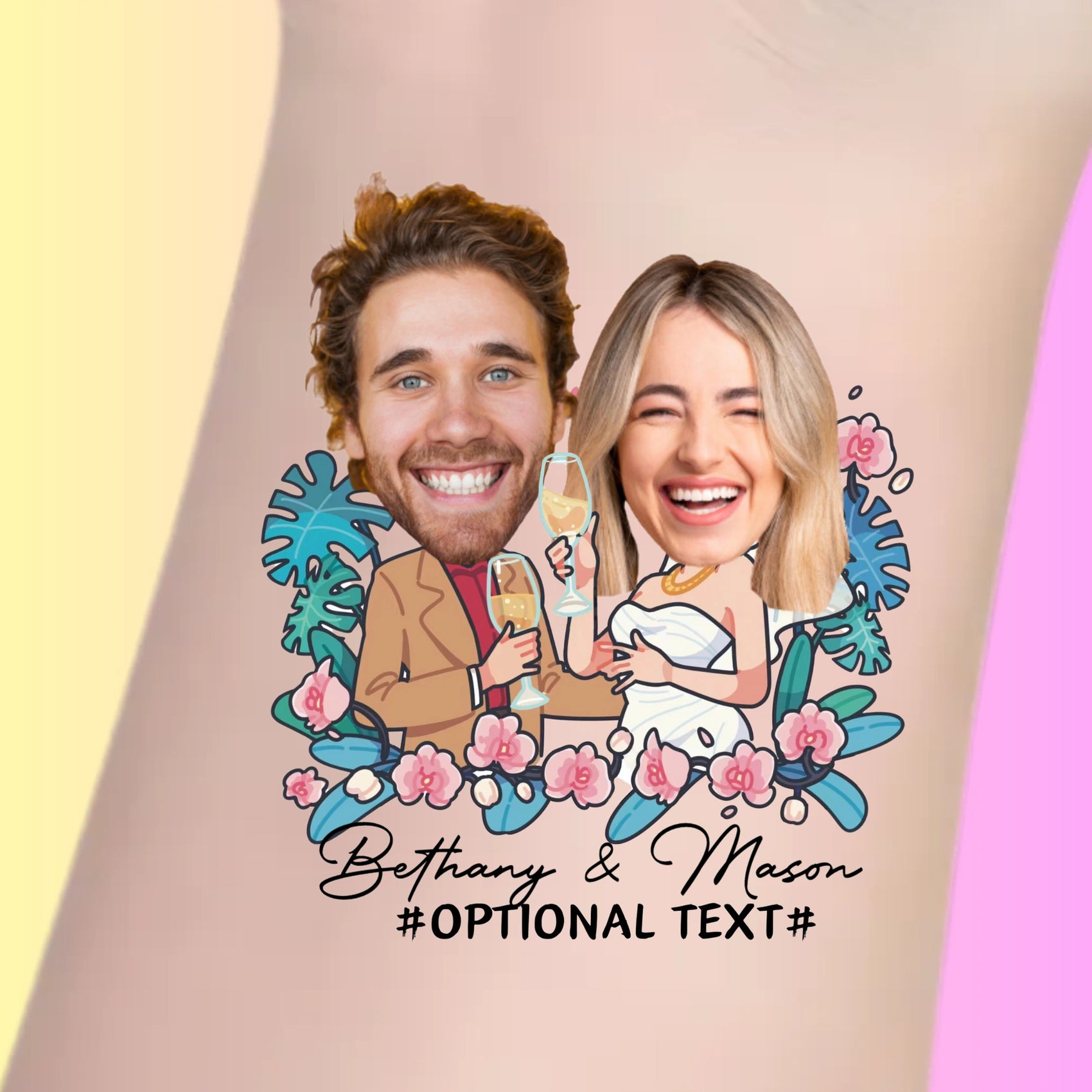 Custom Wedding Tattoos - Tropical Champagne Toast
