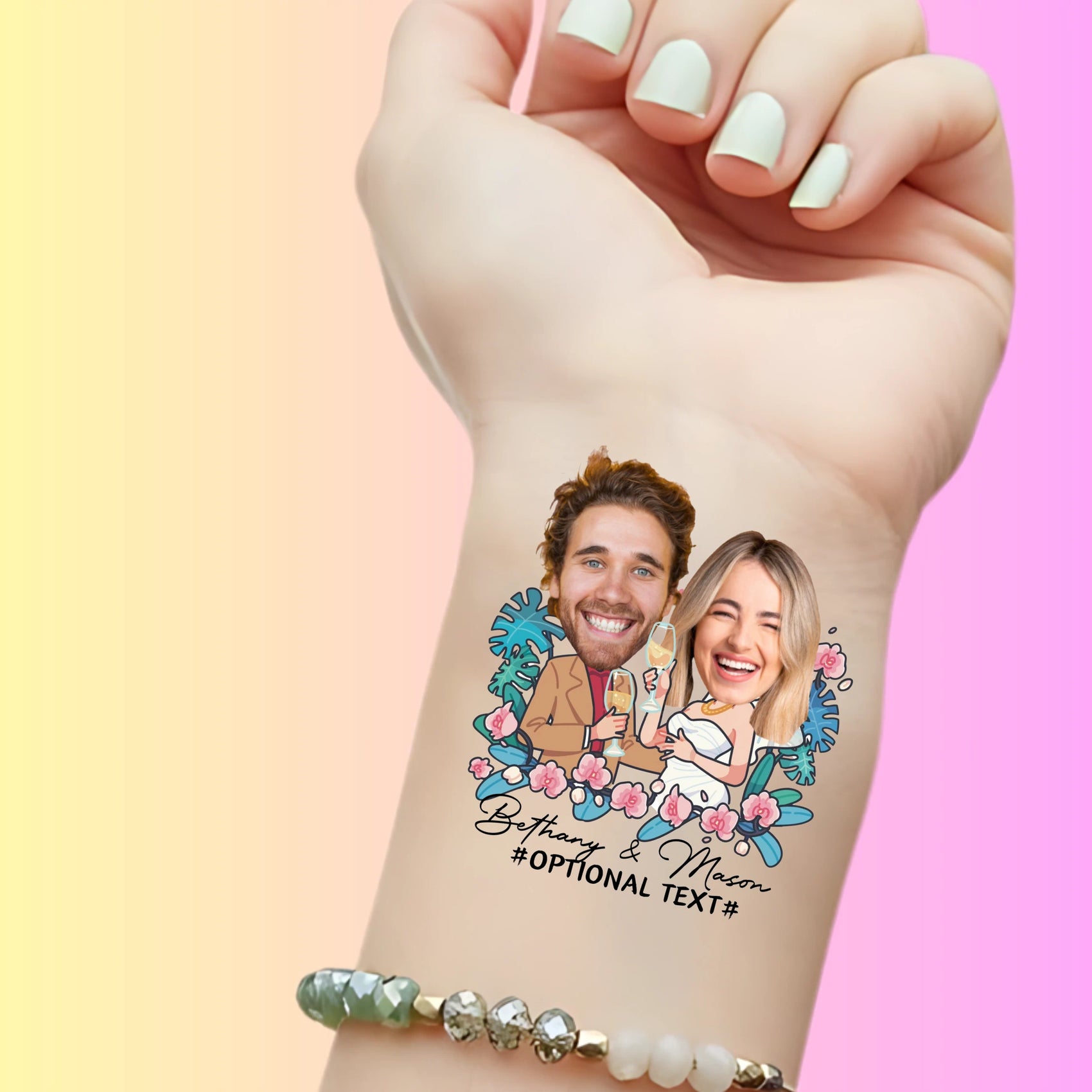 Custom Wedding Tattoos - Tropical Champagne Toast