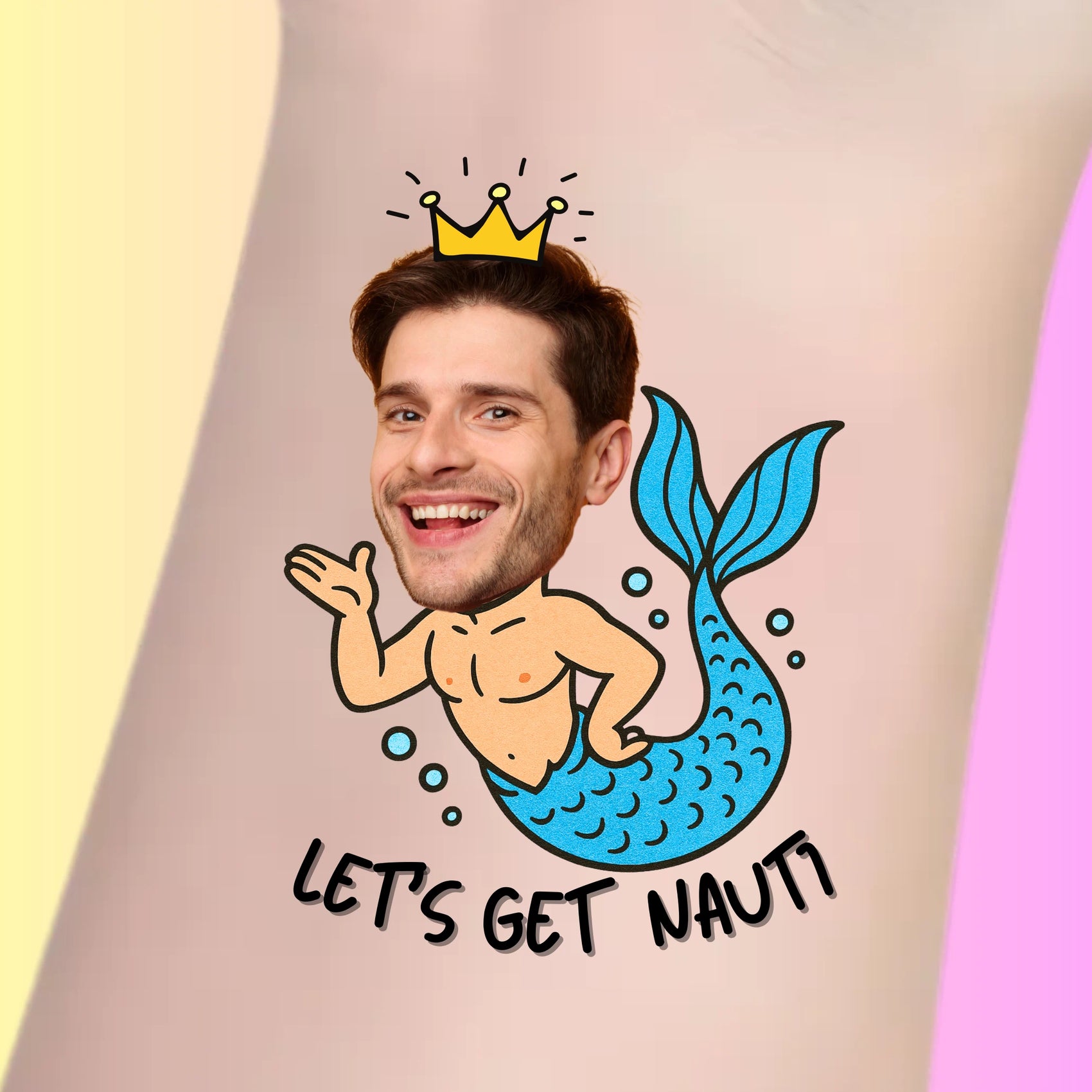 Custom Bachelorette Temporary Tattoos - Let's Get Nauti King Merman