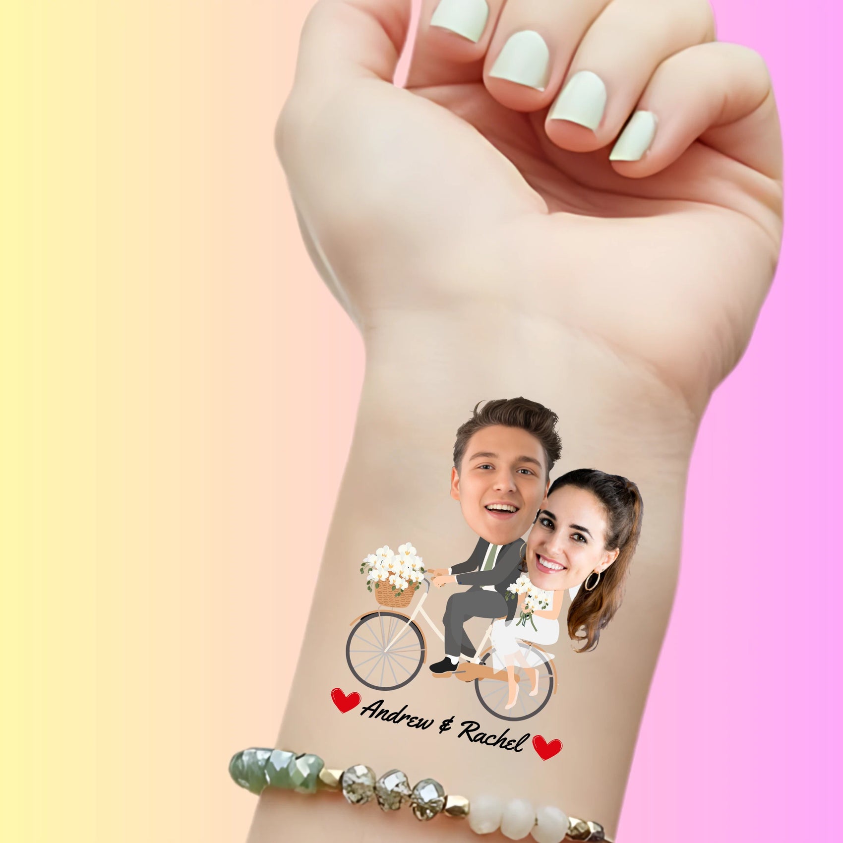 Custom Wedding Tattoos - Whimsical Bicycle Journey