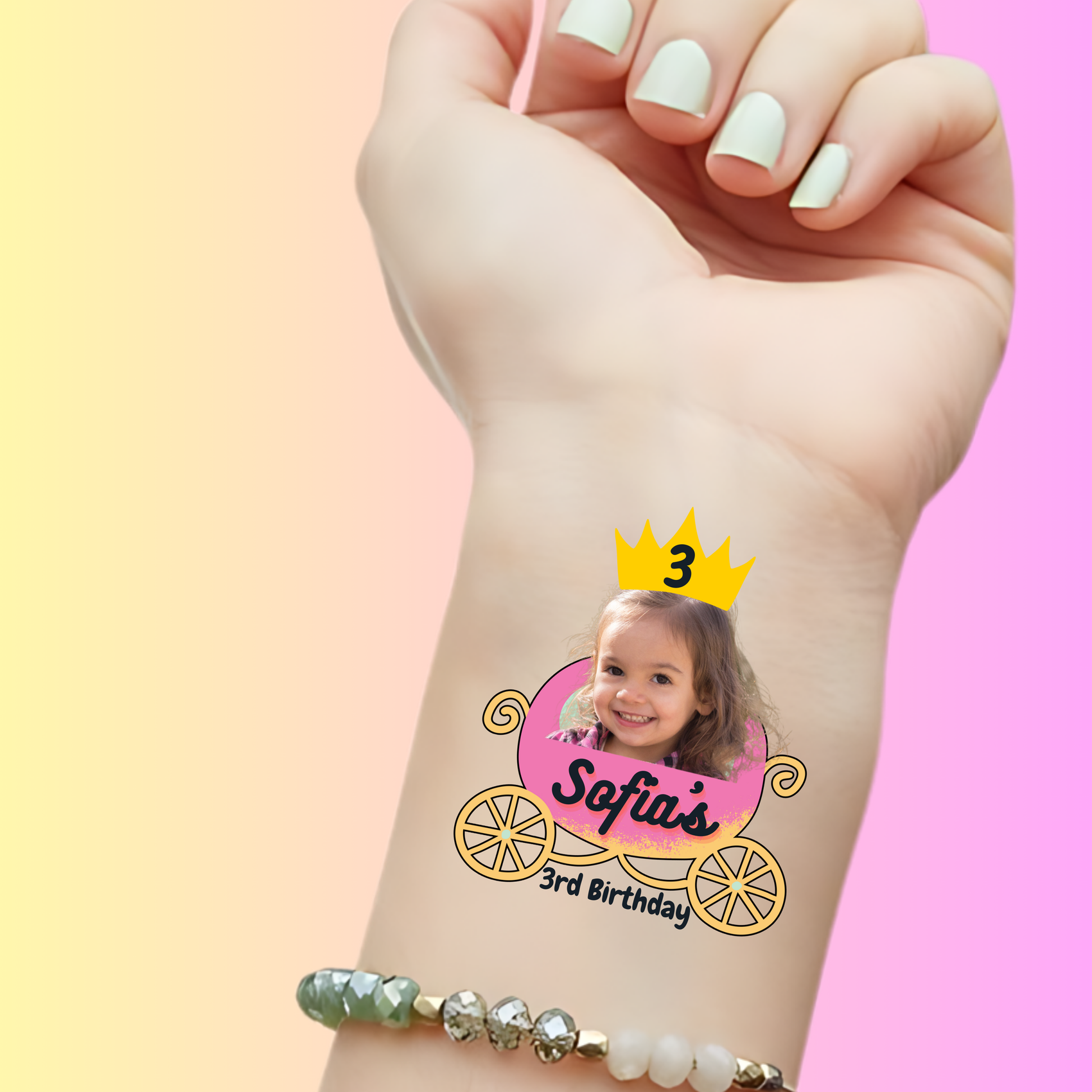 Custom Kids Birthday Tattoos - Royal Princess Carriage