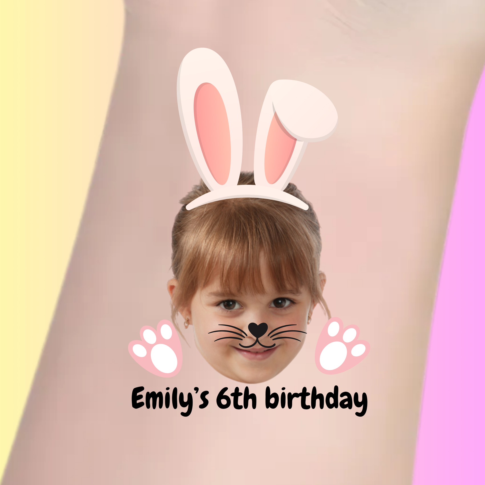 Custom Kids Birthday Tattoos - Pink Bunny Ears
