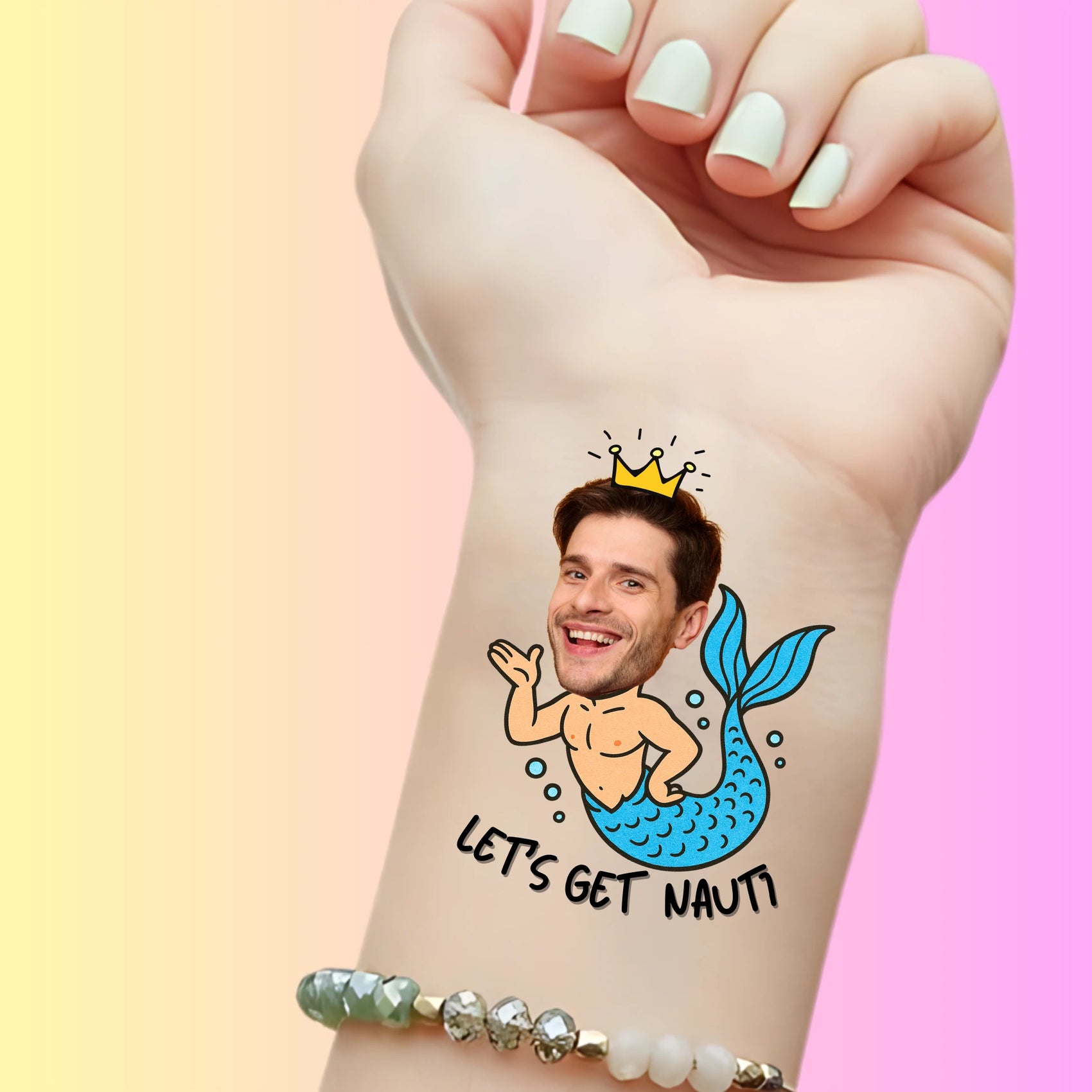 Custom Bachelorette Temporary Tattoos - Let's Get Nauti King Merman