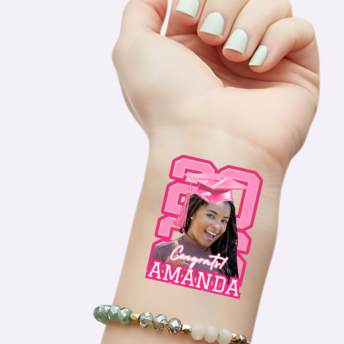 Custom Graduation Tattoos - Pink Varsity Year