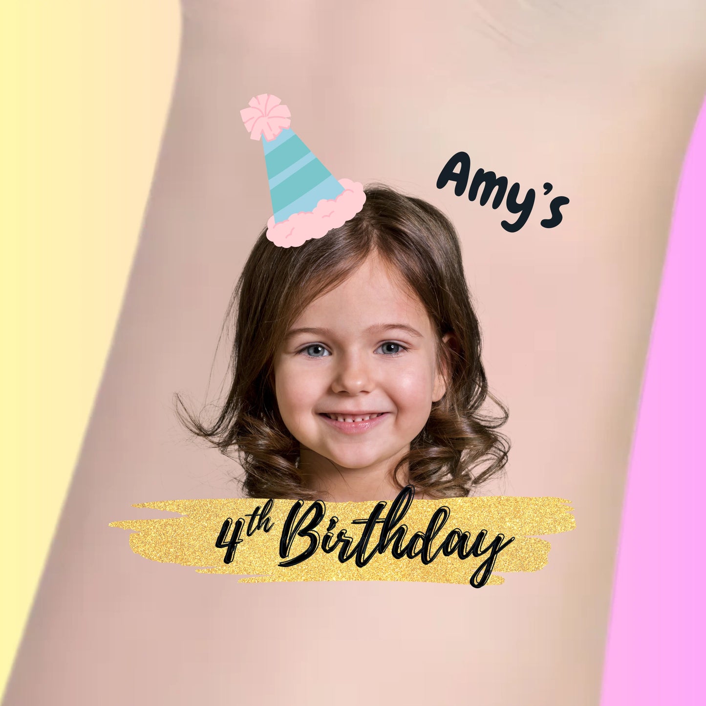 Custom Kids Birthday Tattoos - Gold Glitter Banner