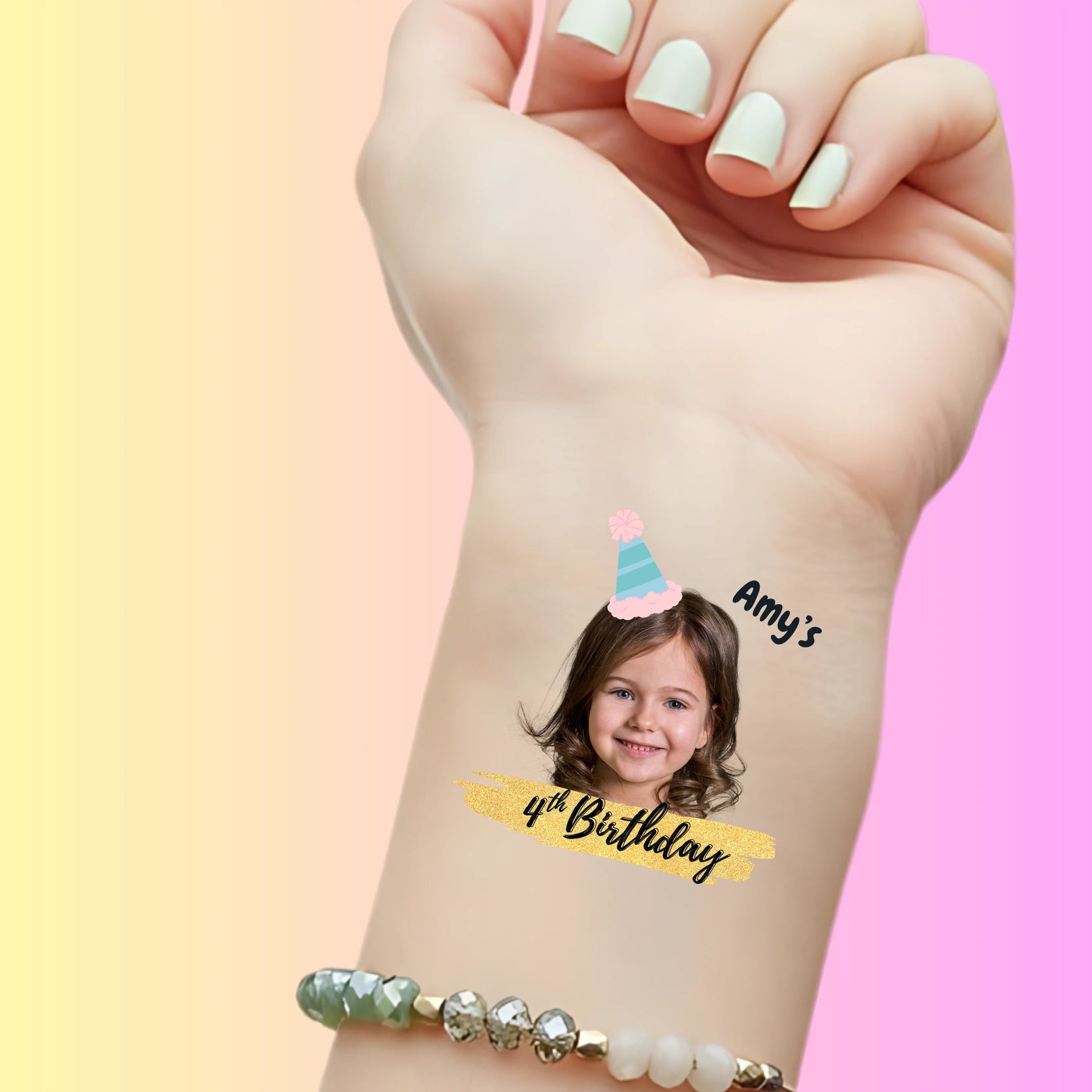 Custom Kids Birthday Tattoos - Gold Glitter Banner