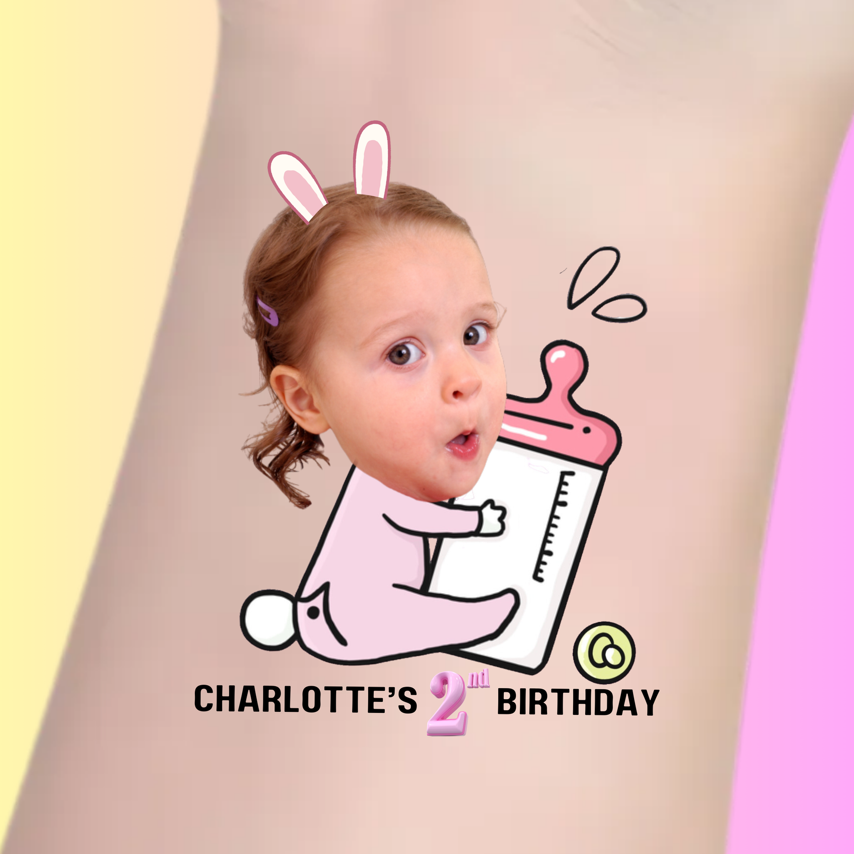 Custom Kids Birthday Tattoos - Bunny Bottle