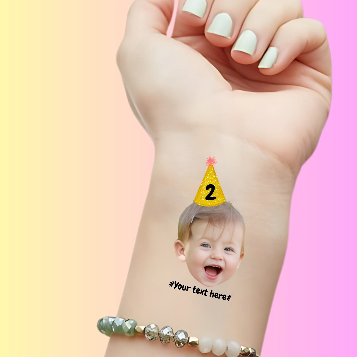 Custom Kids Birthday Tattoos - Golden Glitter Hat