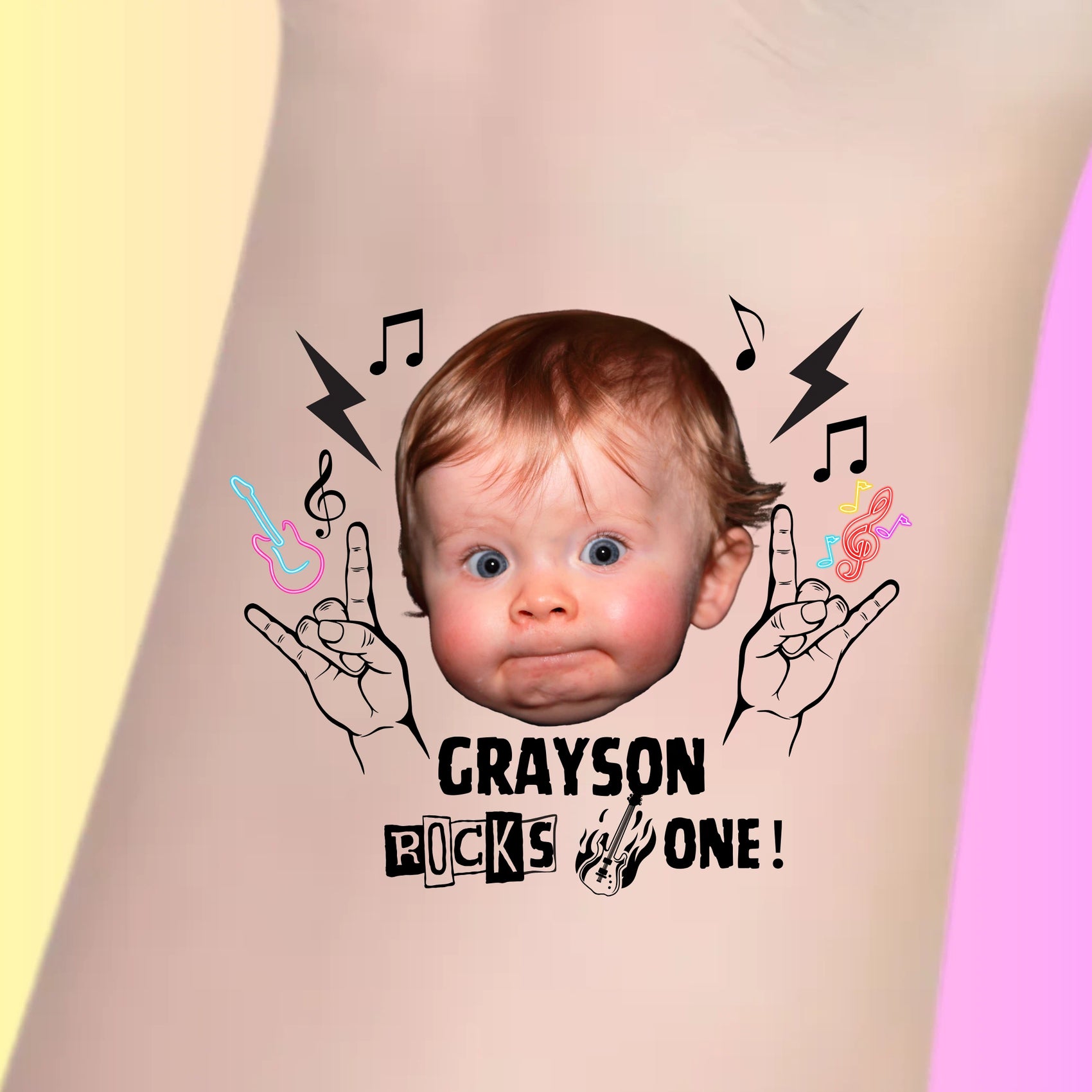 Custom Kids Birthday Tattoos - Rockstar Rocks One