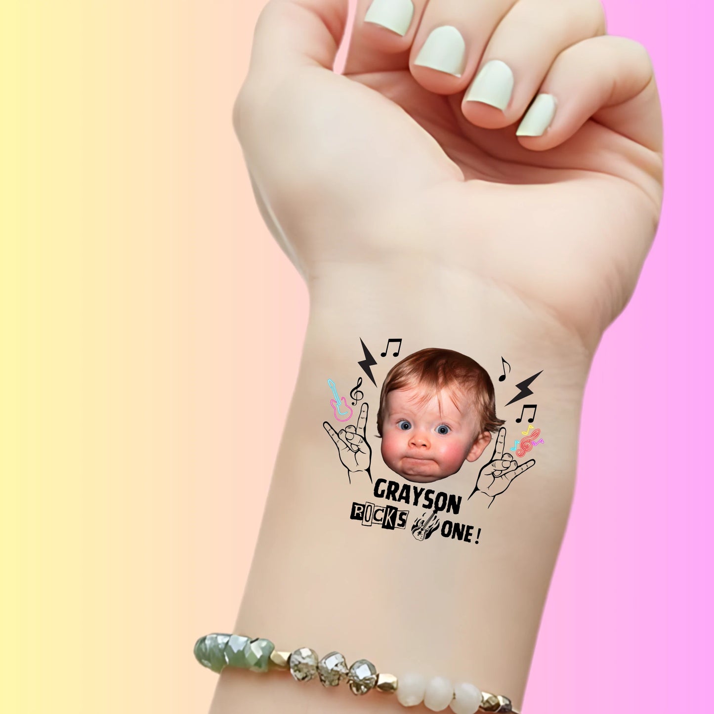 Custom Kids Birthday Tattoos - Rockstar Rocks One