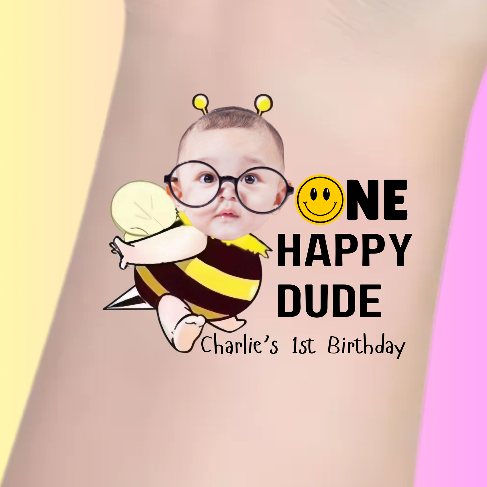 Custom Kids Birthday Tattoos - One Happy Dude Bumblebee