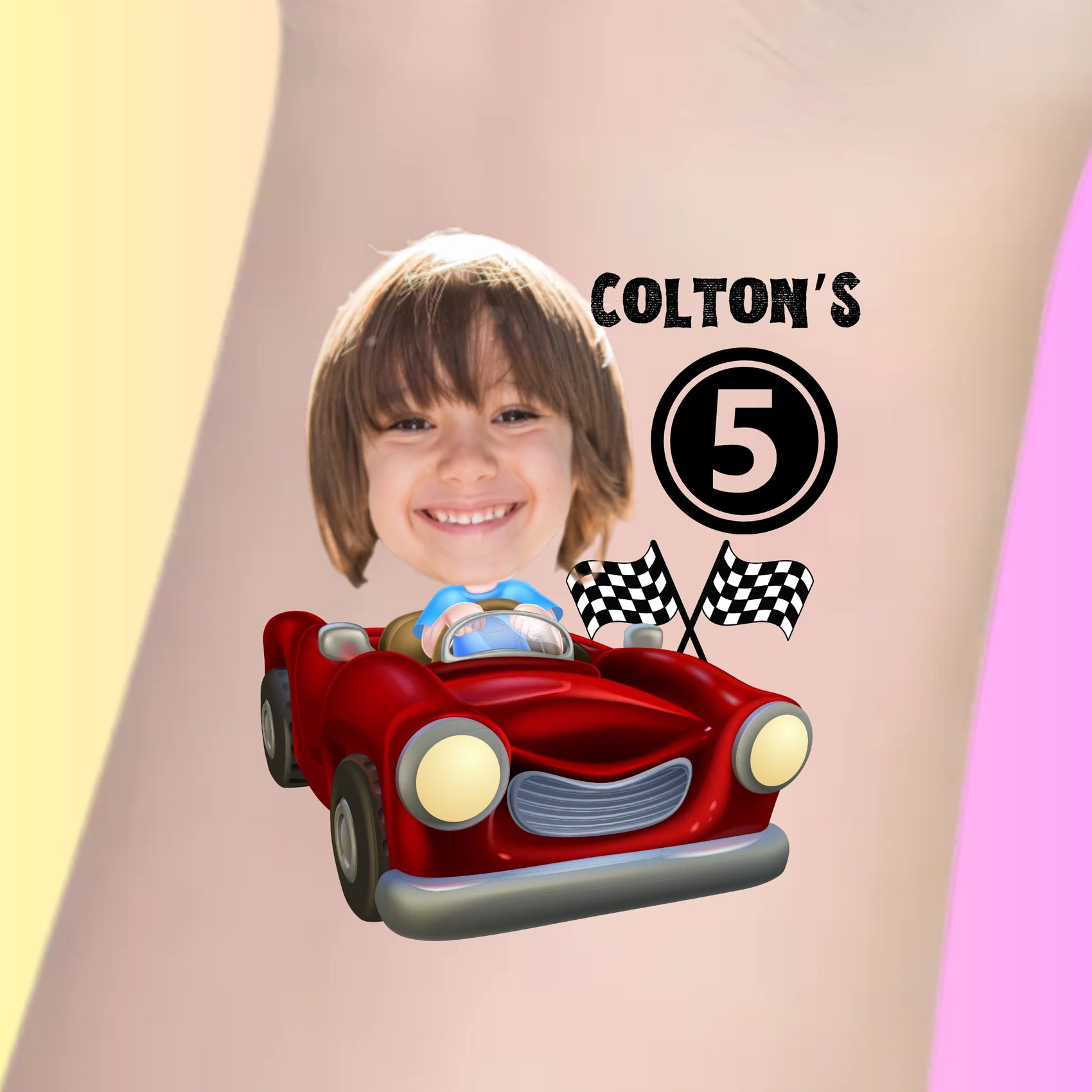 Custom Kids Birthday Tattoos - Red Racer