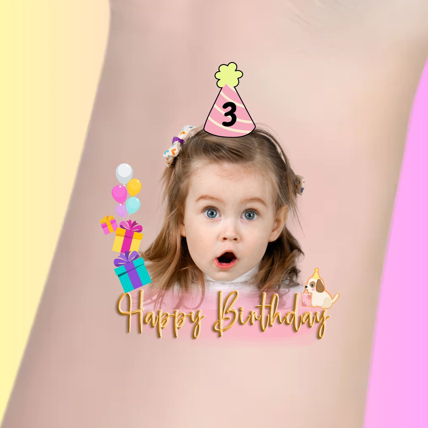 Custom Kids Birthday Tattoos - Puppy & Presents