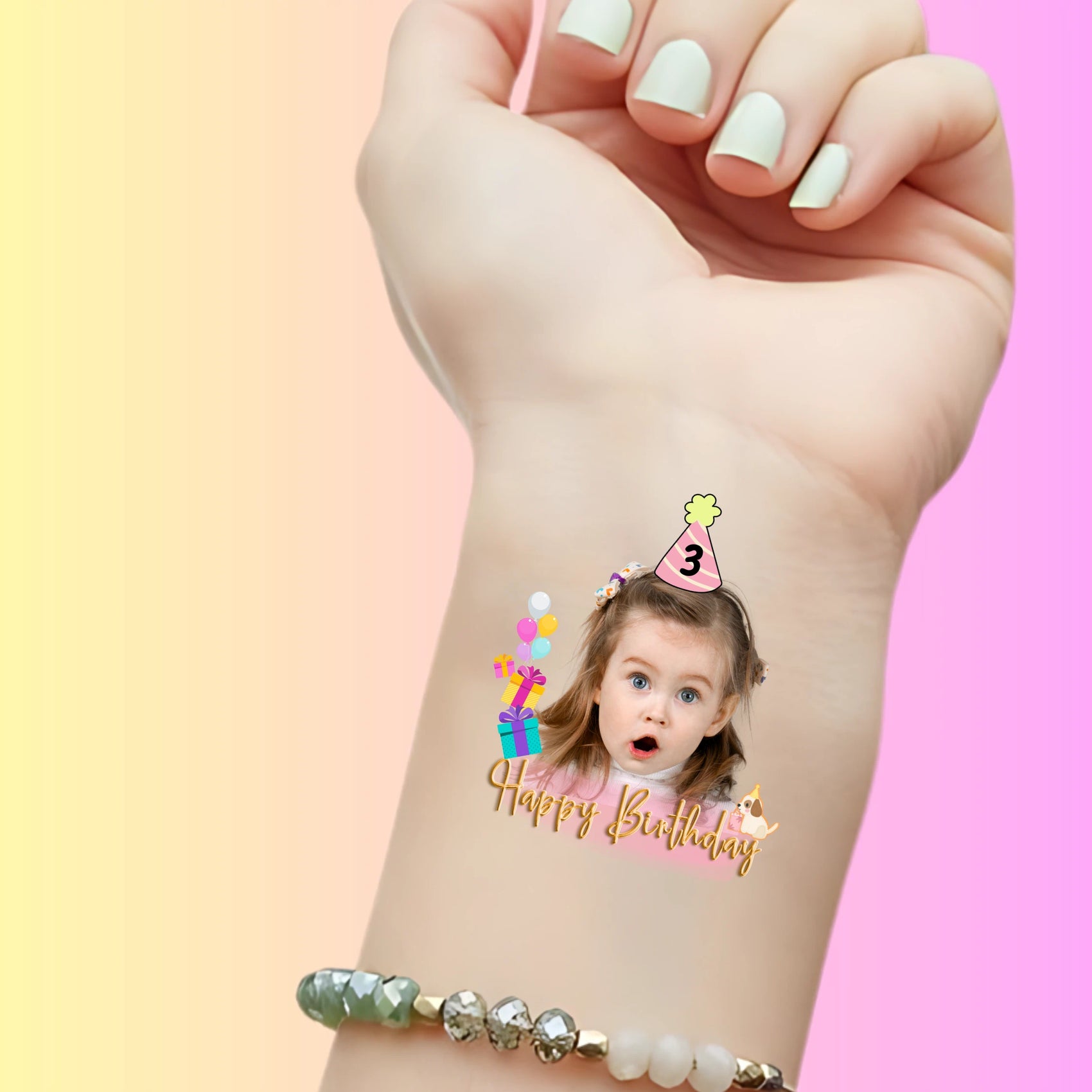 Custom Kids Birthday Tattoos - Puppy & Presents