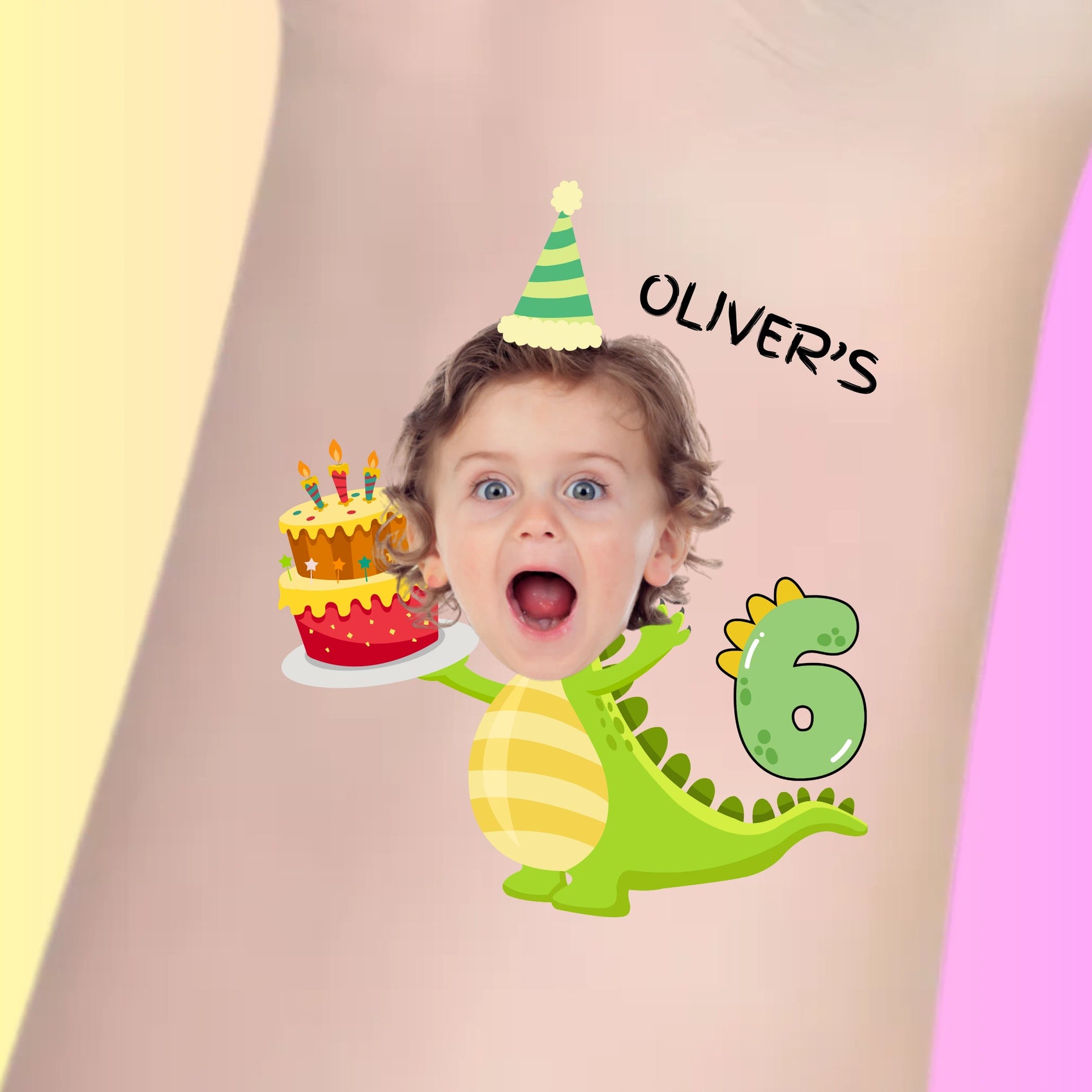 Custom Kids Birthday Tattoos - Friendly Dinosaur Birthday