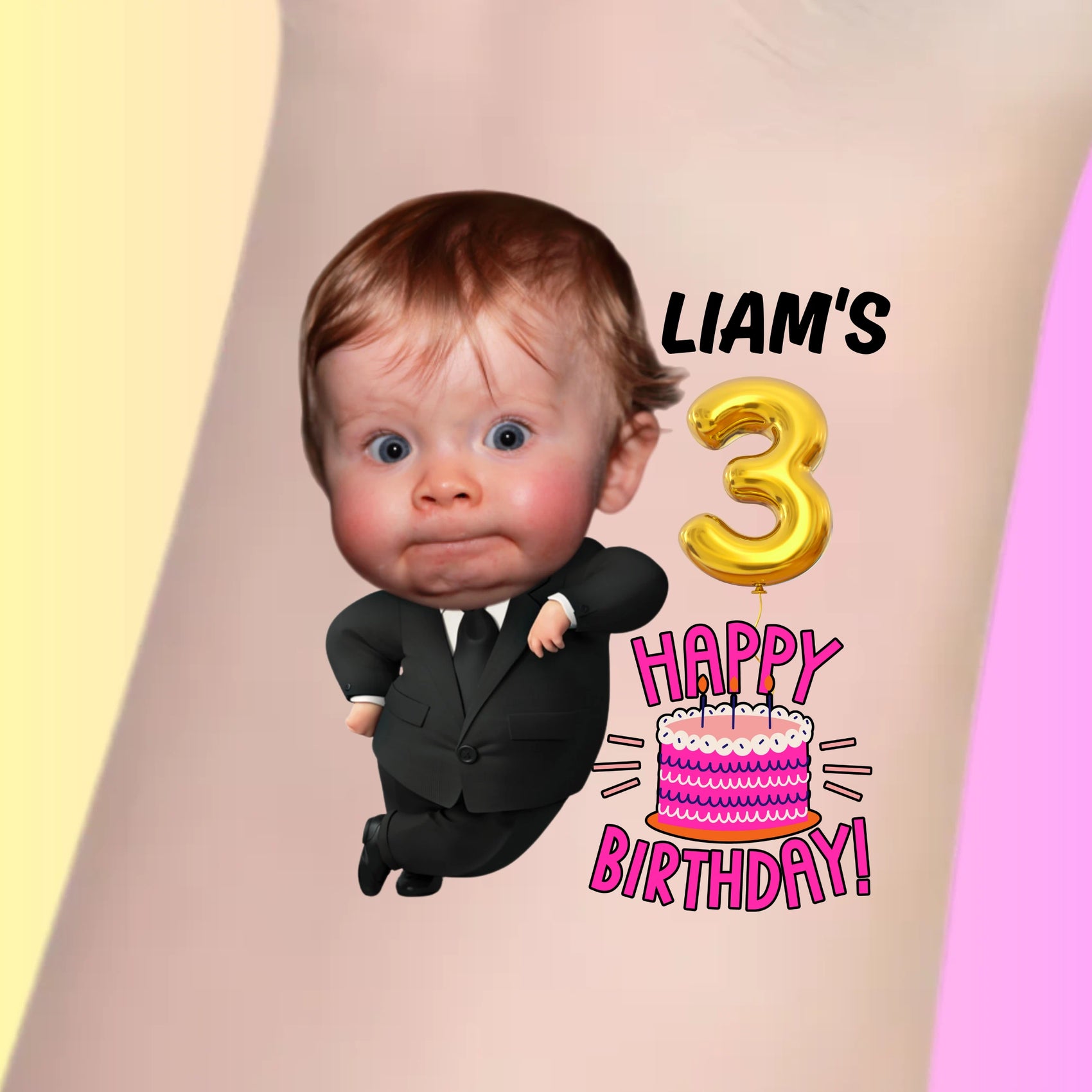 Custom Kids Birthday Tattoos - Little Boss Birthday Cake