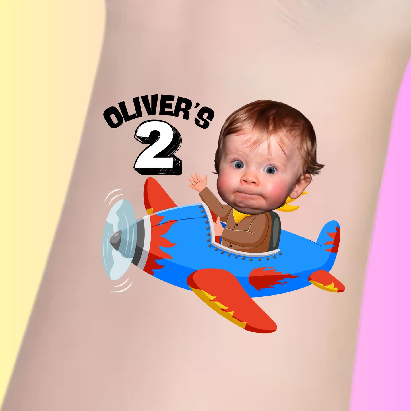 Custom Kids Birthday Tattoos - High-Flying Airplane