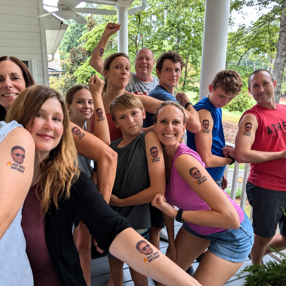 Family celebrating together with personalized temporary tattoos