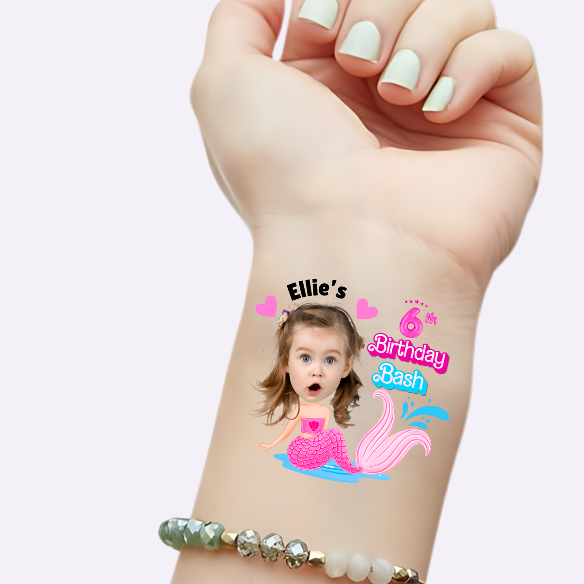 Pink Mermaid Splash – Custom Kids' Birthday Tattoos
