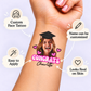 Pink Hearts Congrats temporary tattoo personalization guide: custom face tattoo; name can be customized. Easy to apply.