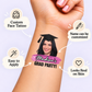 Pink Brushstroke Grad Party temporary tattoo personalization guide: custom face tattoo; name can be customized. Easy to apply.