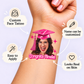 Pink Cap & Sparkles temporary tattoo personalization guide: custom face tattoo; name can be customized. Easy to apply.