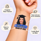 Blue Brushstroke Class of temporary tattoo personalization guide: custom face tattoo; name and year can be customized. Easy to apply.