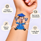 School Spirit Blue Gown temporary tattoo personalization guide: custom face tattoo; year can be customized. Easy to apply.