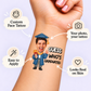 Guess Who’s Graduated Trophy temporary tattoo personalization guide: custom face tattoo; your photo, your tattoo. Easy to apply.