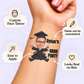 Jumping Graduate Party temporary tattoo personalization guide: custom face tattoo; name can be customized. Easy to apply.